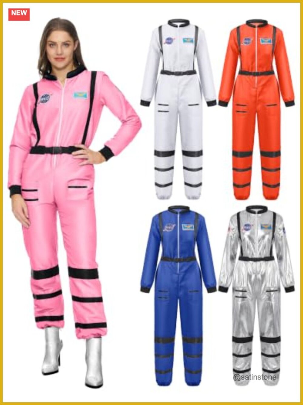 Adult Astronaut Costume Women White Jumpsuit Halloween Cosplay